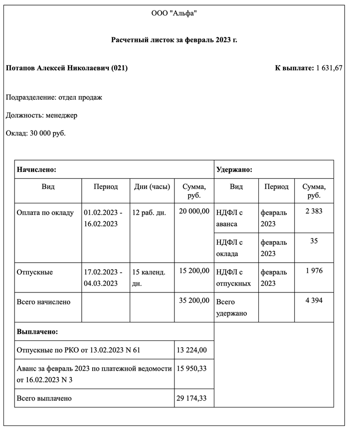 Расчёт заработной платы на основе ставки