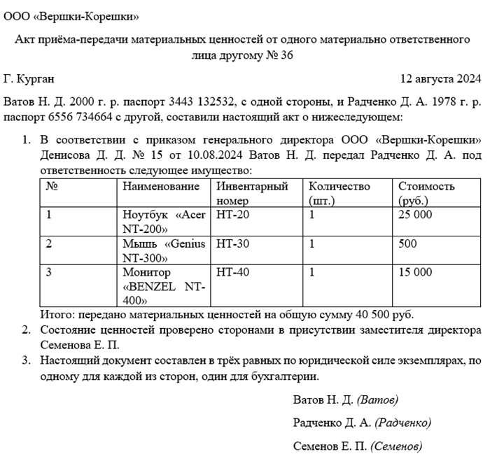 Порядок передачи склада питания в детский сад при увольнении завхоза