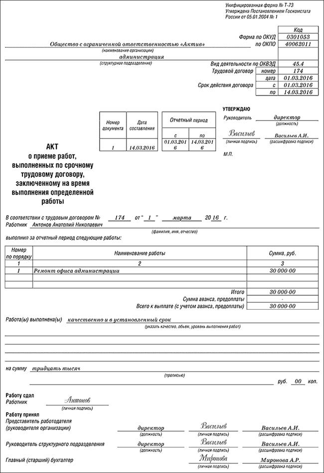 Акт выполненных работ образец с физическим лицом образец