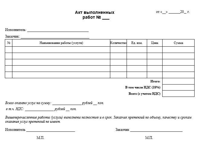 Акт выполненных работ хозспособом образец