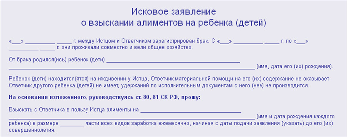 Первоначальная подача на взыскание алиментов