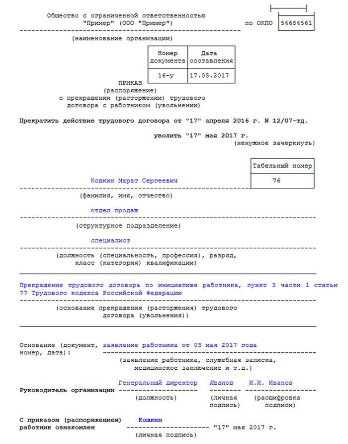 Понятие даты приказа и дня увольнения